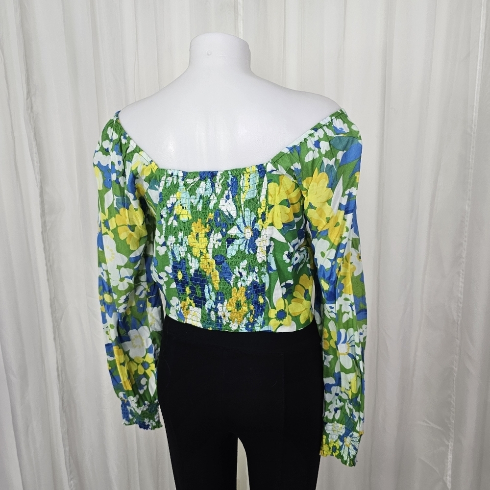 Walter Baker Green Disco Floral Kimora Crop Top Off Shoulder Size Medium - Picture 8 of 12